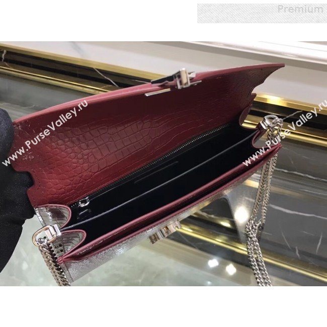 Saint Laurent Cassandra Monogram Clasp Shoulder Bag in Crocodile Embossed Leather 532750 Red 2019 (YIDA-9081004)