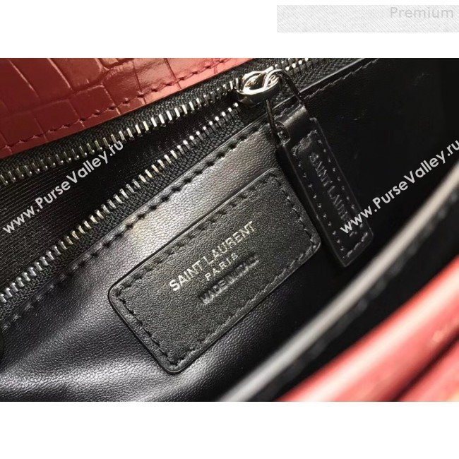 Saint Laurent Cassandra Monogram Clasp Shoulder Bag in Crocodile Embossed Leather 532750 Red 2019 (YIDA-9081004)