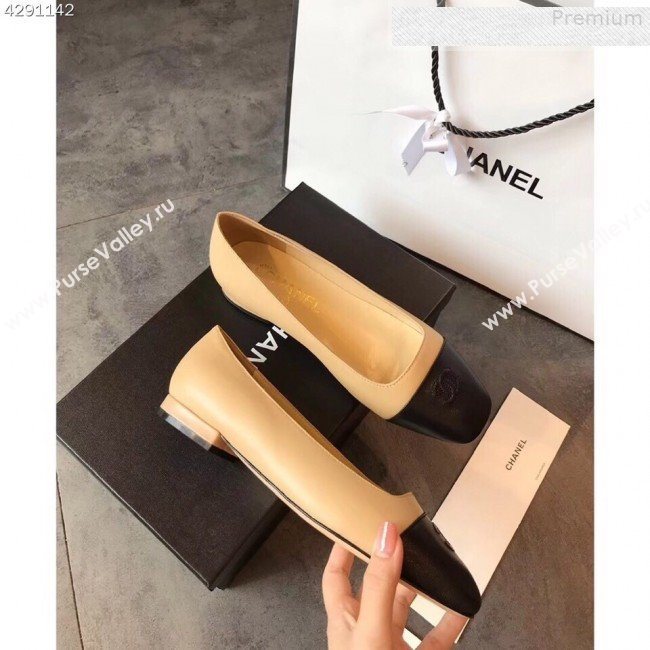 Chanel Lambskin Square Top Open Flat Ballerinas Beige 2019 (EM-9081009)