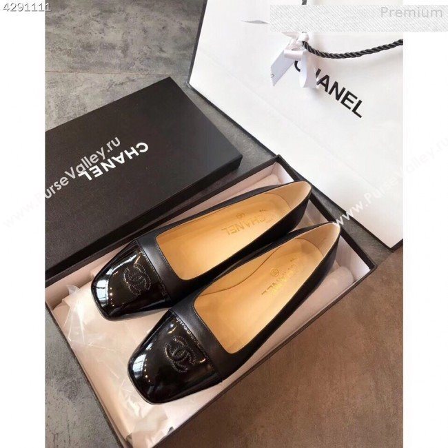 Chanel Lambskin Square Top Open Flat Ballerinas Black 2019 (EM-9081011)