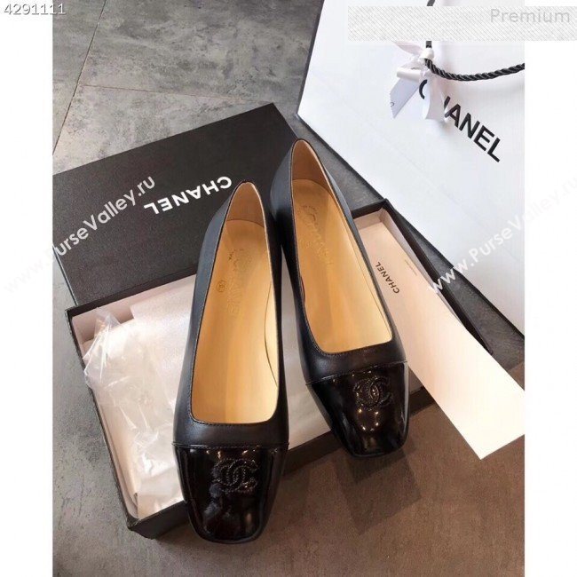 Chanel Lambskin Square Top Open Flat Ballerinas Black 2019 (EM-9081011)