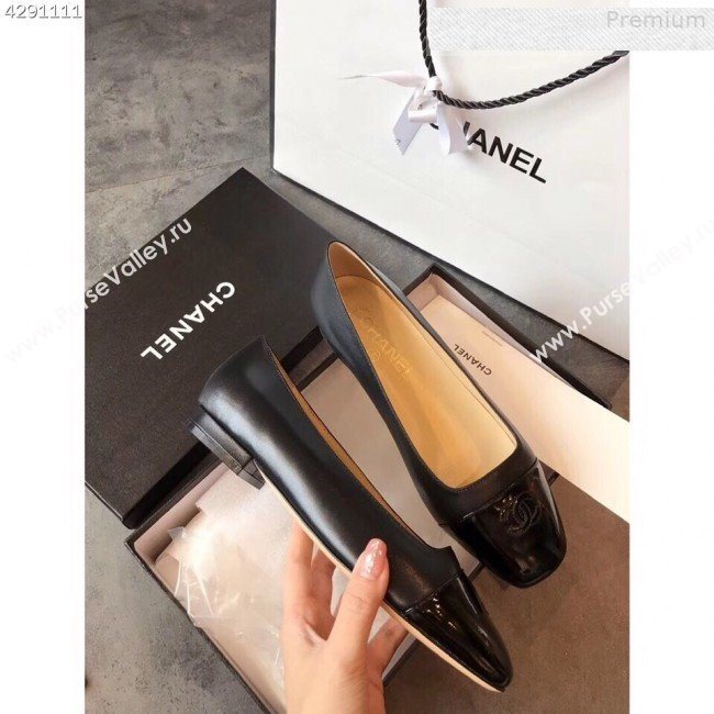 Chanel Lambskin Square Top Open Flat Ballerinas Black 2019 (EM-9081011)