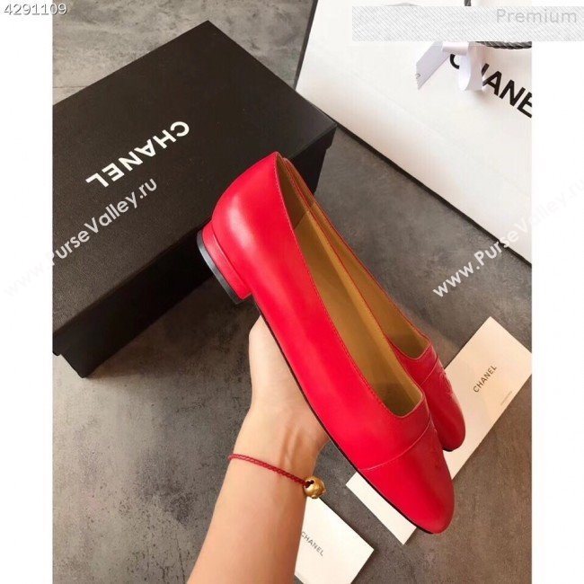 Chanel Lambskin Square Top Open Flat Ballerinas Red 2019 (EM-9081013)