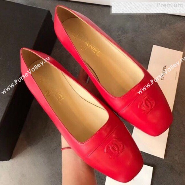Chanel Lambskin Square Top Open Flat Ballerinas Red 2019 (EM-9081013)