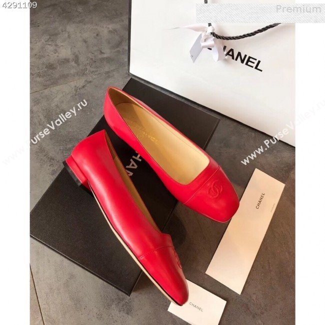 Chanel Lambskin Square Top Open Flat Ballerinas Red 2019 (EM-9081013)