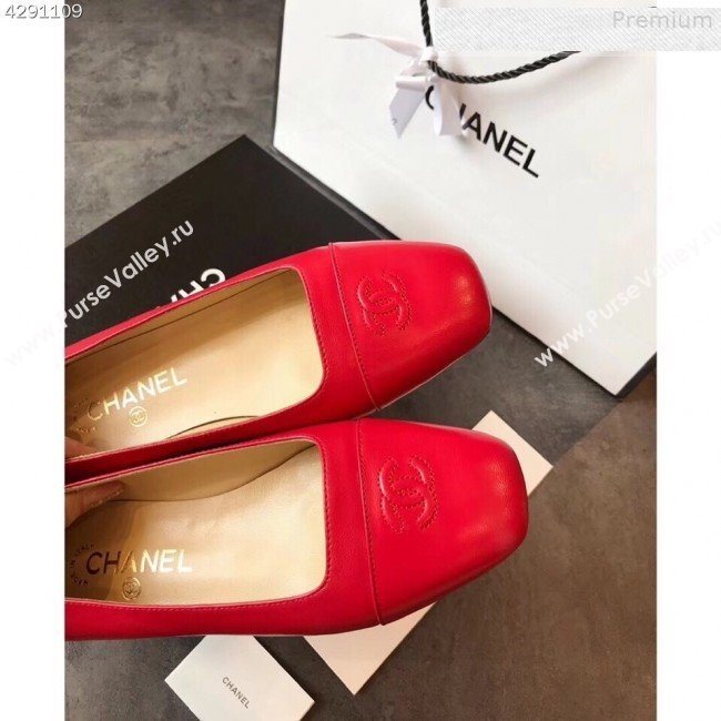 Chanel Lambskin Square Top Open Flat Ballerinas Red 2019 (EM-9081013)