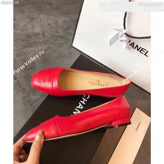 Chanel Lambskin Square Top Open Flat Ballerinas Red 2019 (EM-9081013)