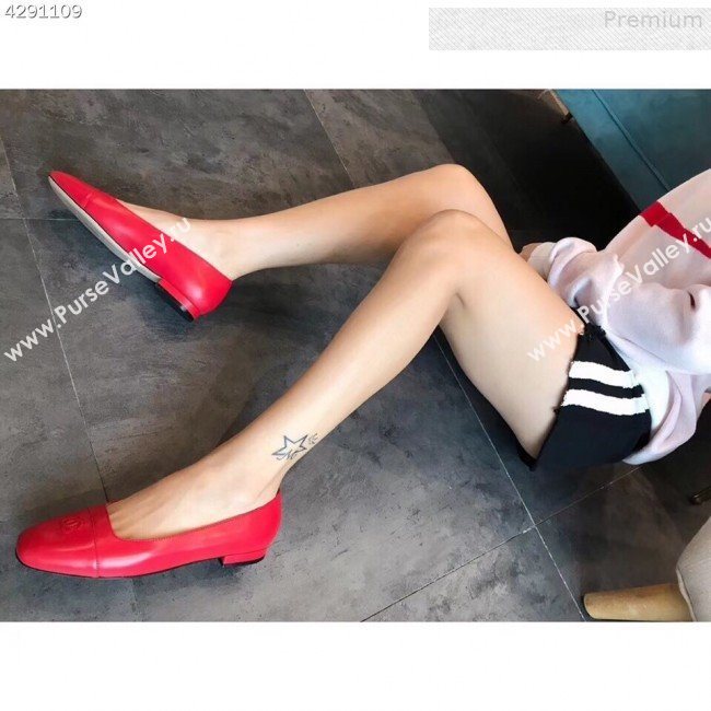 Chanel Lambskin Square Top Open Flat Ballerinas Red 2019 (EM-9081013)