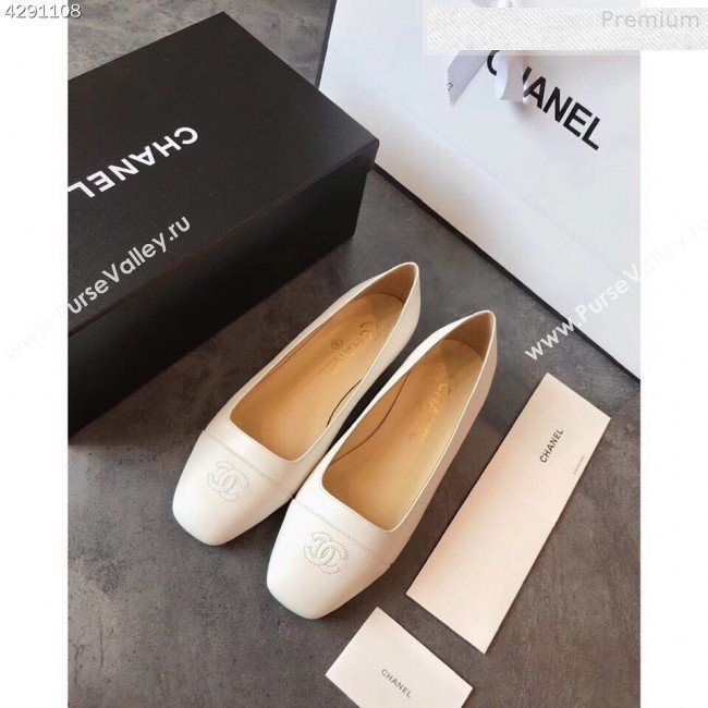 Chanel Lambskin Square Top Open Flat Ballerinas White 2019 (EM-9081014)