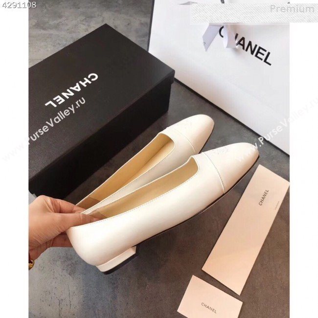 Chanel Lambskin Square Top Open Flat Ballerinas White 2019 (EM-9081014)