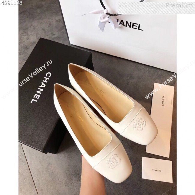 Chanel Lambskin Square Top Open Flat Ballerinas White 2019 (EM-9081014)