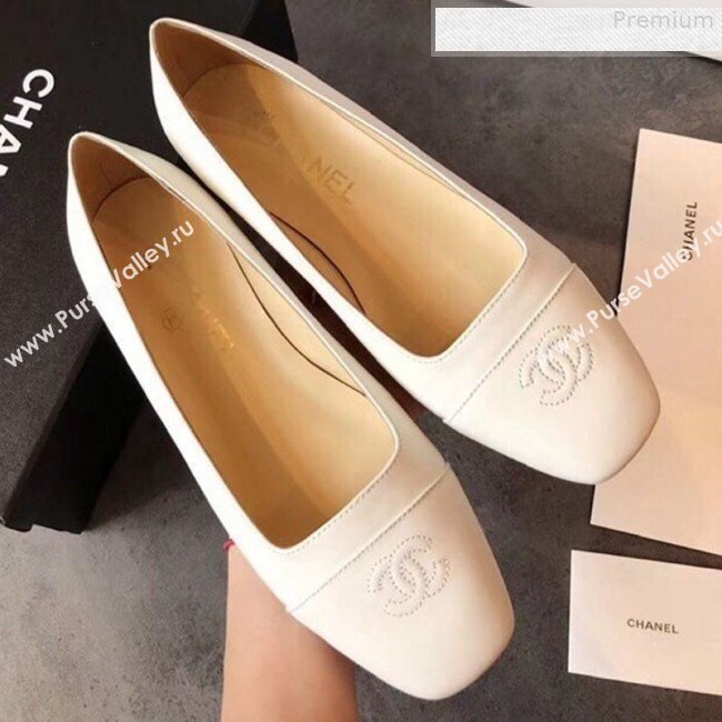 Chanel Lambskin Square Top Open Flat Ballerinas White 2019 (EM-9081014)