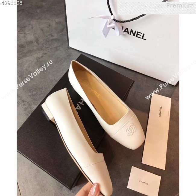 Chanel Lambskin Square Top Open Flat Ballerinas White 2019 (EM-9081014)