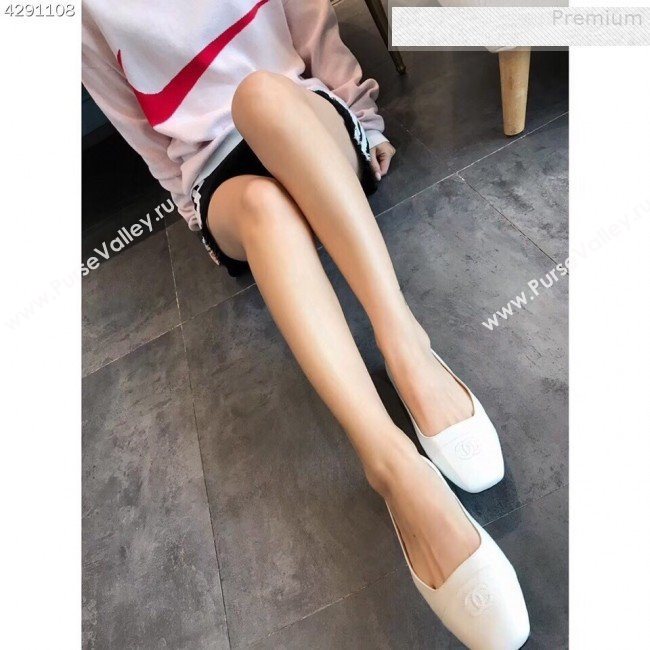 Chanel Lambskin Square Top Open Flat Ballerinas White 2019 (EM-9081014)