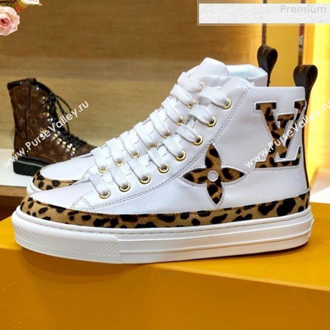 Louis Vuitton Stellar Leopard Print Monogram Flower High-top Sneakers White 1A5NP8 2019 (For Women and Men) (SIYA-9081211)