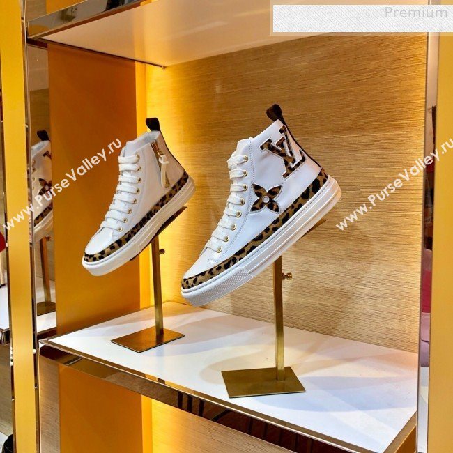 Louis Vuitton Stellar Leopard Print Monogram Flower High-top Sneakers White 1A5NP8 2019 (For Women and Men) (SIYA-9081211)