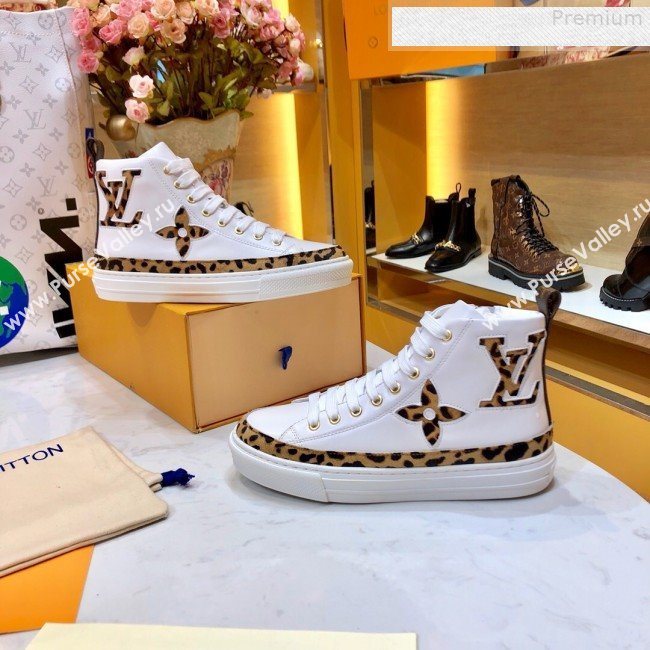 Louis Vuitton Stellar Leopard Print Monogram Flower High-top Sneakers White 1A5NP8 2019 (For Women and Men) (SIYA-9081211)