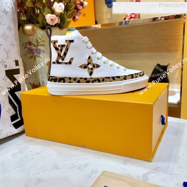 Louis Vuitton Stellar Leopard Print Monogram Flower High-top Sneakers White 1A5NP8 2019 (For Women and Men) (SIYA-9081211)