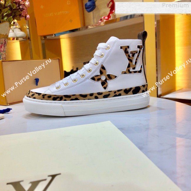 Louis Vuitton Stellar Leopard Print Monogram Flower High-top Sneakers White 1A5NP8 2019 (For Women and Men) (SIYA-9081211)