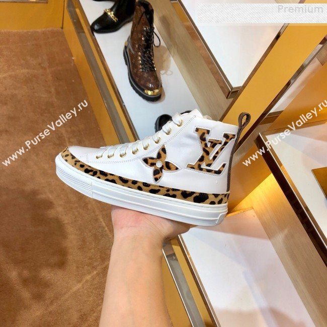 Louis Vuitton Stellar Leopard Print Monogram Flower High-top Sneakers White 1A5NP8 2019 (For Women and Men) (SIYA-9081211)