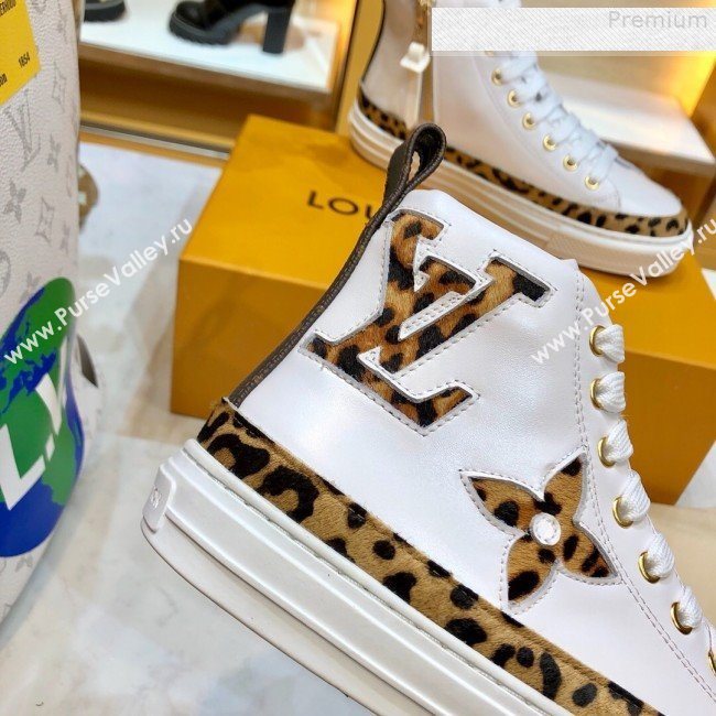 Louis Vuitton Stellar Leopard Print Monogram Flower High-top Sneakers White 1A5NP8 2019 (For Women and Men) (SIYA-9081211)