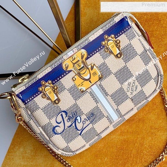 Louis Vuitton Christmas Mini Pochette Accessoires Pouch in Damier Azur Canvas N58010 2019 (Fang-9080907)