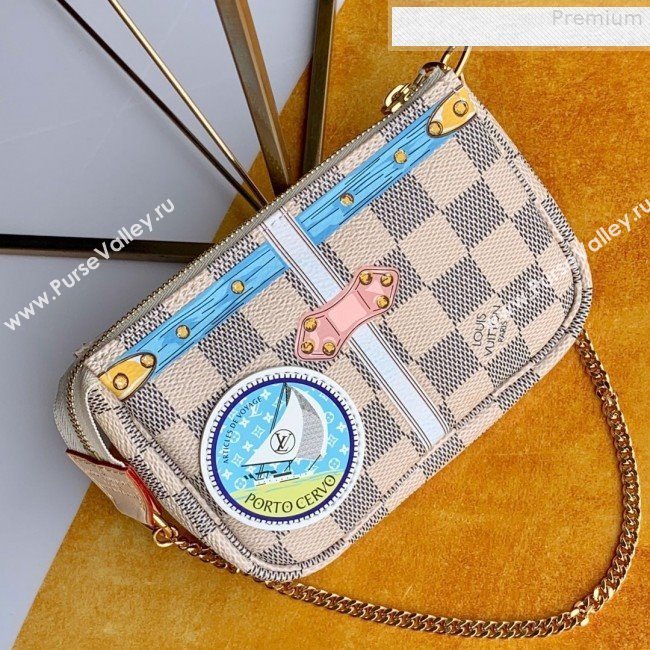 Louis Vuitton Christmas Mini Pochette Accessoires Pouch in Damier Azur Canvas N58010 2019 (Fang-9080907)