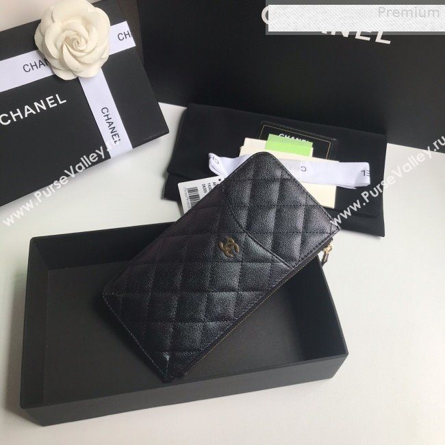 Chanel Iridescent Quilted Grained Calfskin Classic Pouch for iPhone AP0225 Black 2019 (A77-9080923)