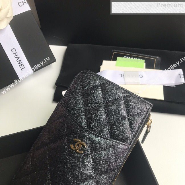 Chanel Iridescent Quilted Grained Calfskin Classic Pouch for iPhone AP0225 Black 2019 (A77-9080923)