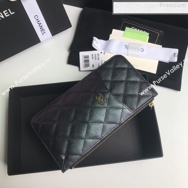 Chanel Iridescent Quilted Grained Calfskin Classic Pouch for iPhone AP0225 Black 2019 (A77-9080923)