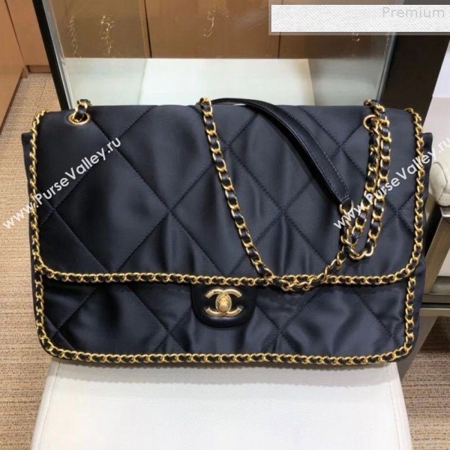 Chanel Quilted Satin Chain Trim Flap Bag AS1030 Black 2019 (SMJD-9081335)