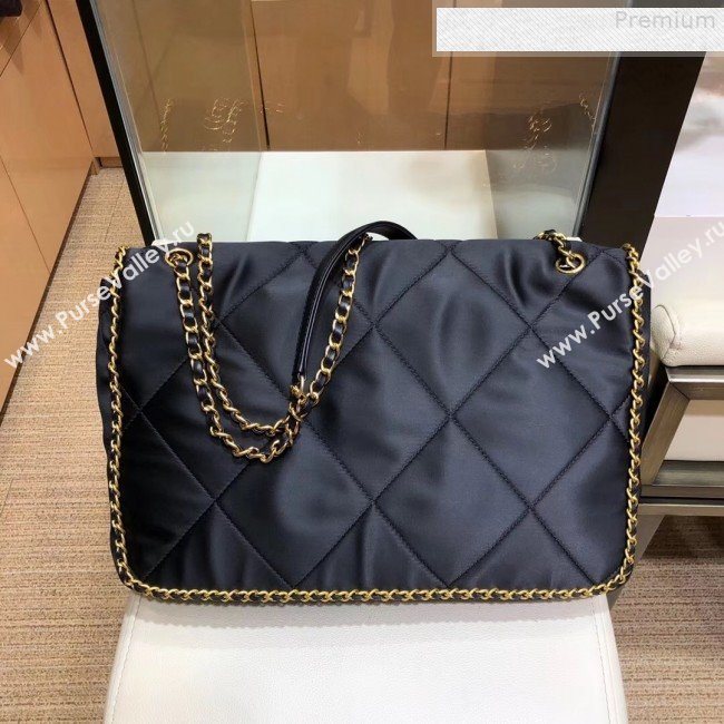Chanel Quilted Satin Chain Trim Flap Bag AS1030 Black 2019 (SMJD-9081335)