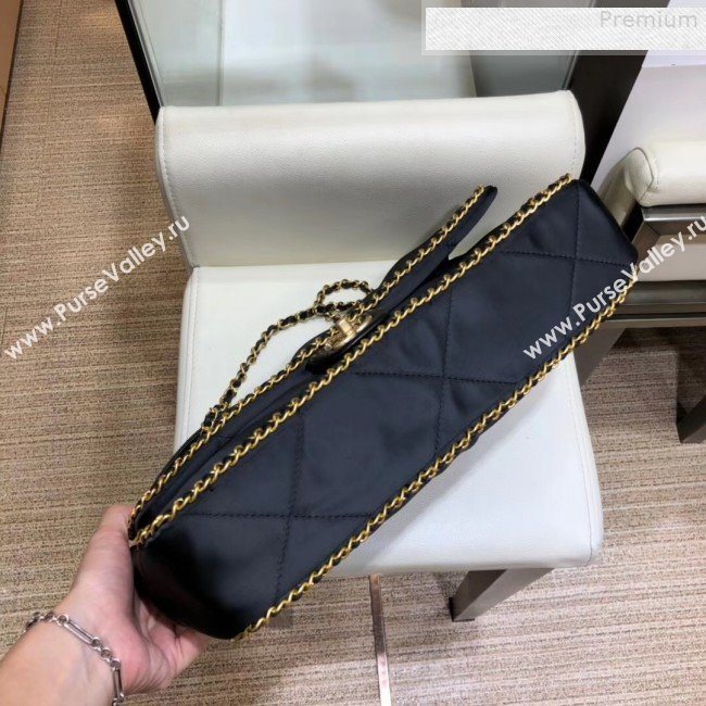 Chanel Quilted Satin Chain Trim Flap Bag AS1030 Black 2019 (SMJD-9081335)