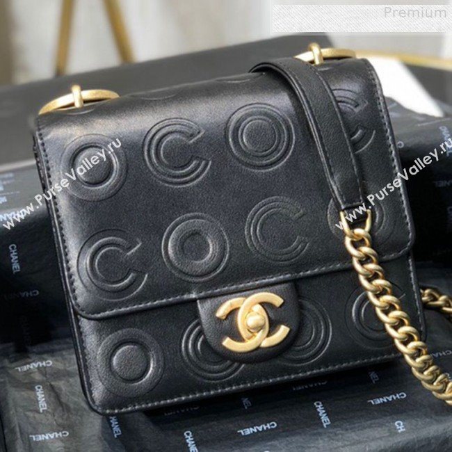 Chanel Calfskin Embossed Coco Small Flap Bag AS0931 Black 2019 (FM-9081338)