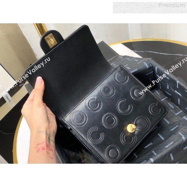 Chanel Calfskin Embossed Coco Small Flap Bag AS0931 Black 2019 (FM-9081338)
