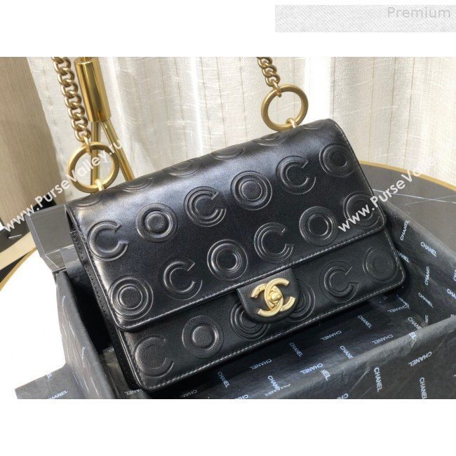 Chanel Calfskin Embossed Coco Medium Flap Bag AS0932 Black 2019 (FM-9081339)