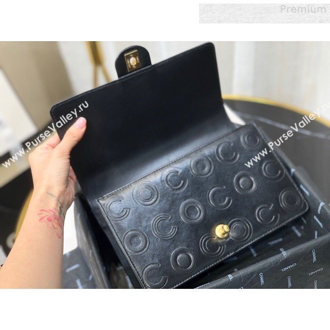 Chanel Calfskin Embossed Coco Medium Flap Bag AS0932 Black 2019 (FM-9081339)