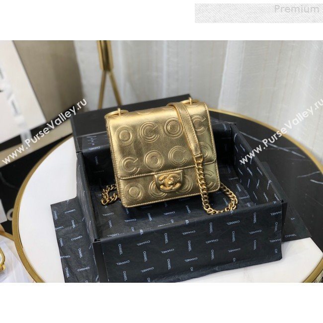 Chanel Metallic Calfskin Embossed Coco Small Flap Bag AS0931 Gold 2019 (FM-9081336)