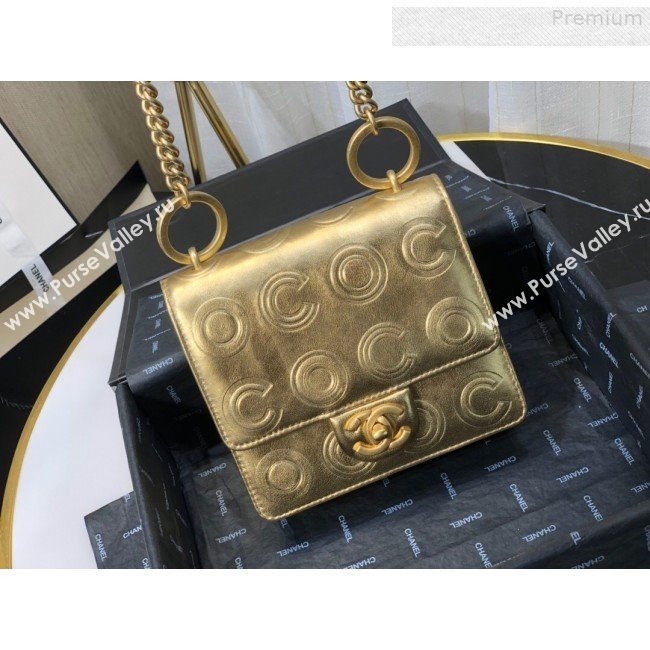 Chanel Metallic Calfskin Embossed Coco Small Flap Bag AS0931 Gold 2019 (FM-9081336)