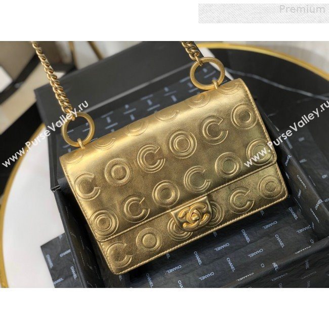 Chanel Metallic Calfskin Embossed Coco Medium Flap Bag AS0932 Gold 2019 (FM-9081337)