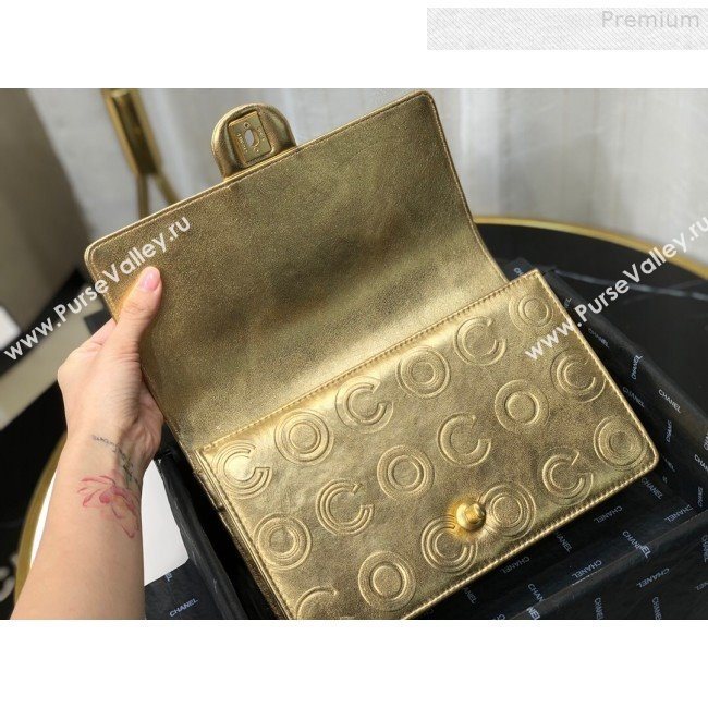 Chanel Metallic Calfskin Embossed Coco Medium Flap Bag AS0932 Gold 2019 (FM-9081337)