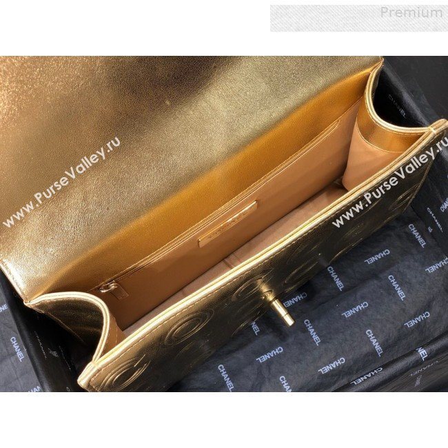 Chanel Metallic Calfskin Embossed Coco Medium Flap Bag AS0932 Gold 2019 (FM-9081337)