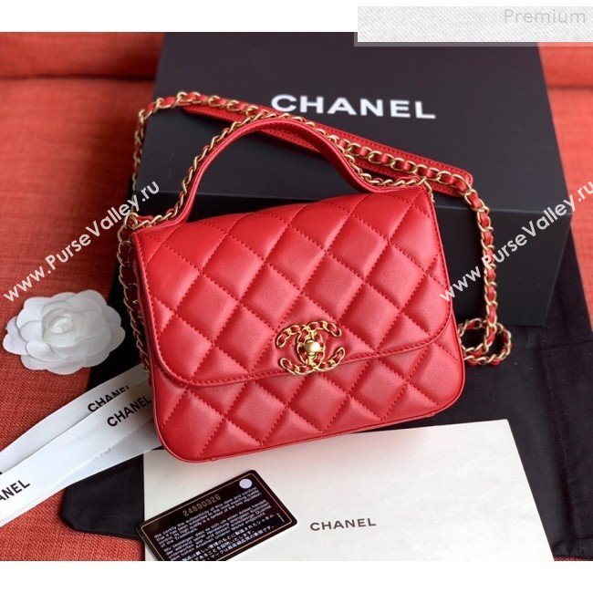 Chanel Quilted Lambskin Chain Trim Flap Top Handle Bag AS0970 Red 2019 (FM-9081341)