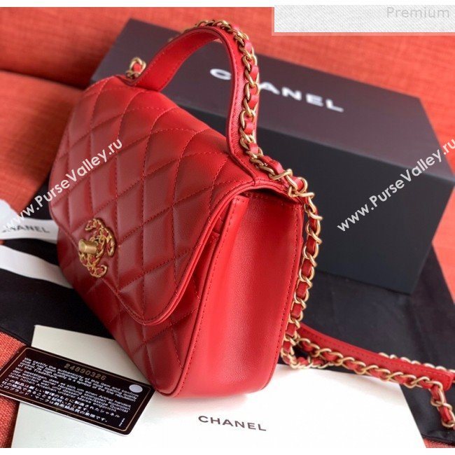 Chanel Quilted Lambskin Chain Trim Flap Top Handle Bag AS0970 Red 2019 (FM-9081341)