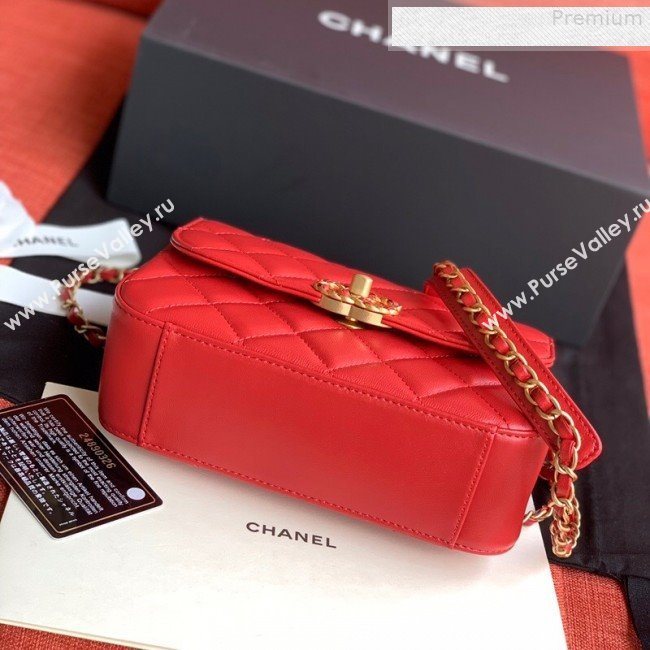 Chanel Quilted Lambskin Chain Trim Flap Top Handle Bag AS0970 Red 2019 (FM-9081341)