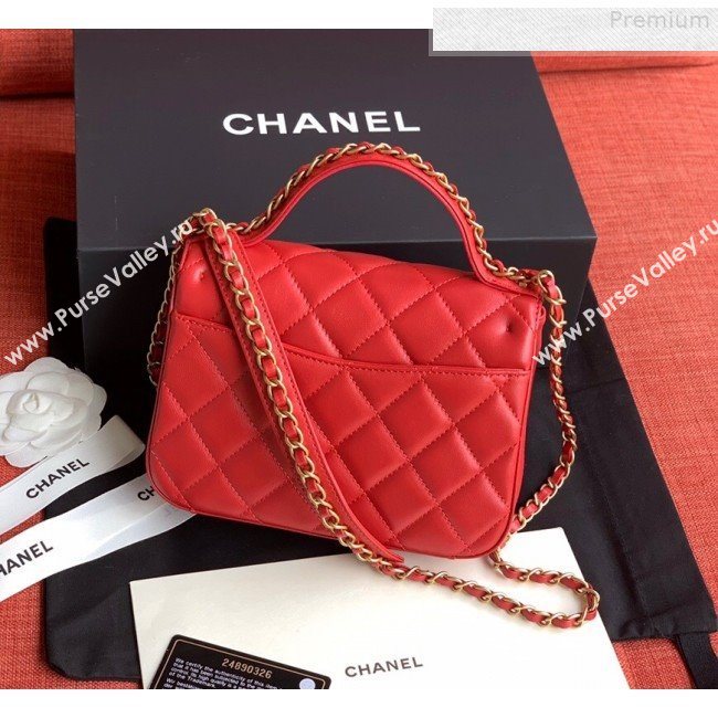 Chanel Quilted Lambskin Chain Trim Flap Top Handle Bag AS0970 Red 2019 (FM-9081341)