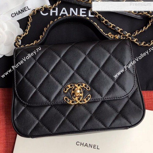 Chanel Quilted Lambskin Chain Trim Flap Top Handle Bag AS0970 Black 2019 (FM-9081340)
