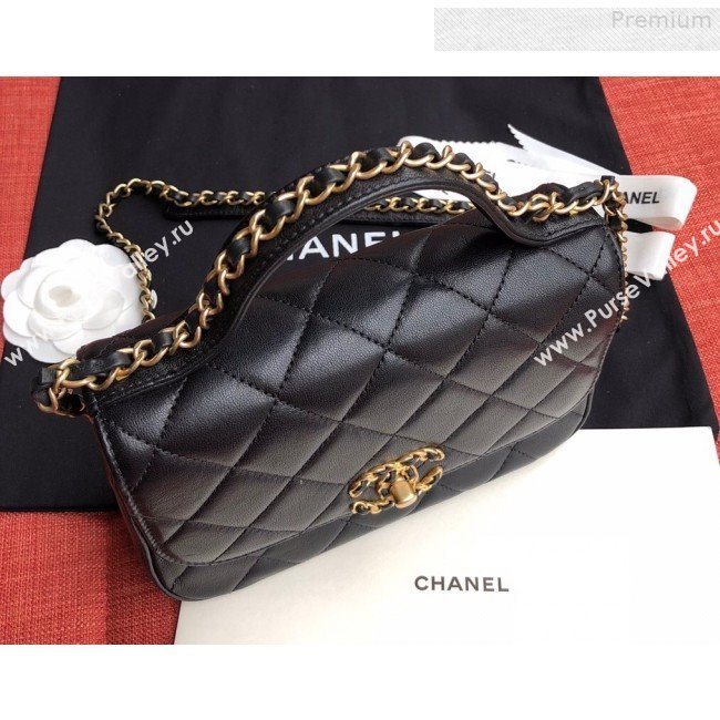 Chanel Quilted Lambskin Chain Trim Flap Top Handle Bag AS0970 Black 2019 (FM-9081340)