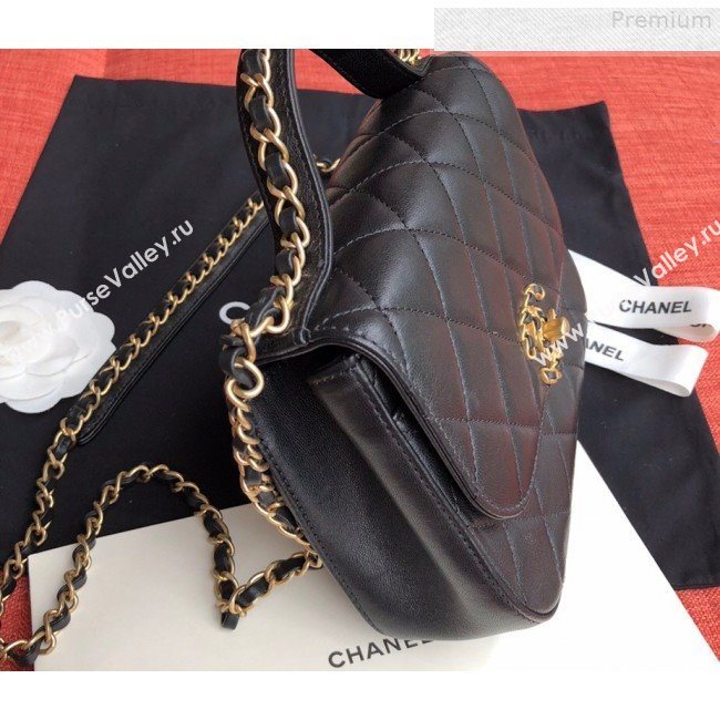 Chanel Quilted Lambskin Chain Trim Flap Top Handle Bag AS0970 Black 2019 (FM-9081340)