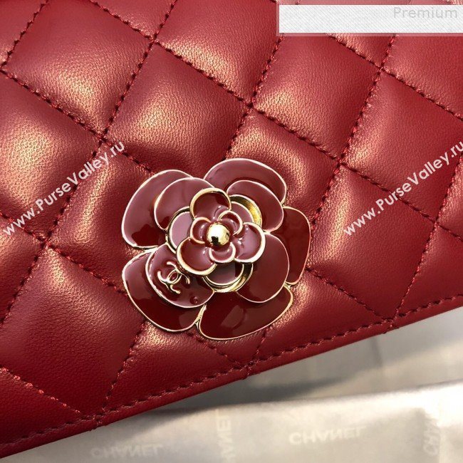 Chanel Quilted Lambskin Camellia Flap Evening Clutch with Chain Red 2019 (FM-9081347)